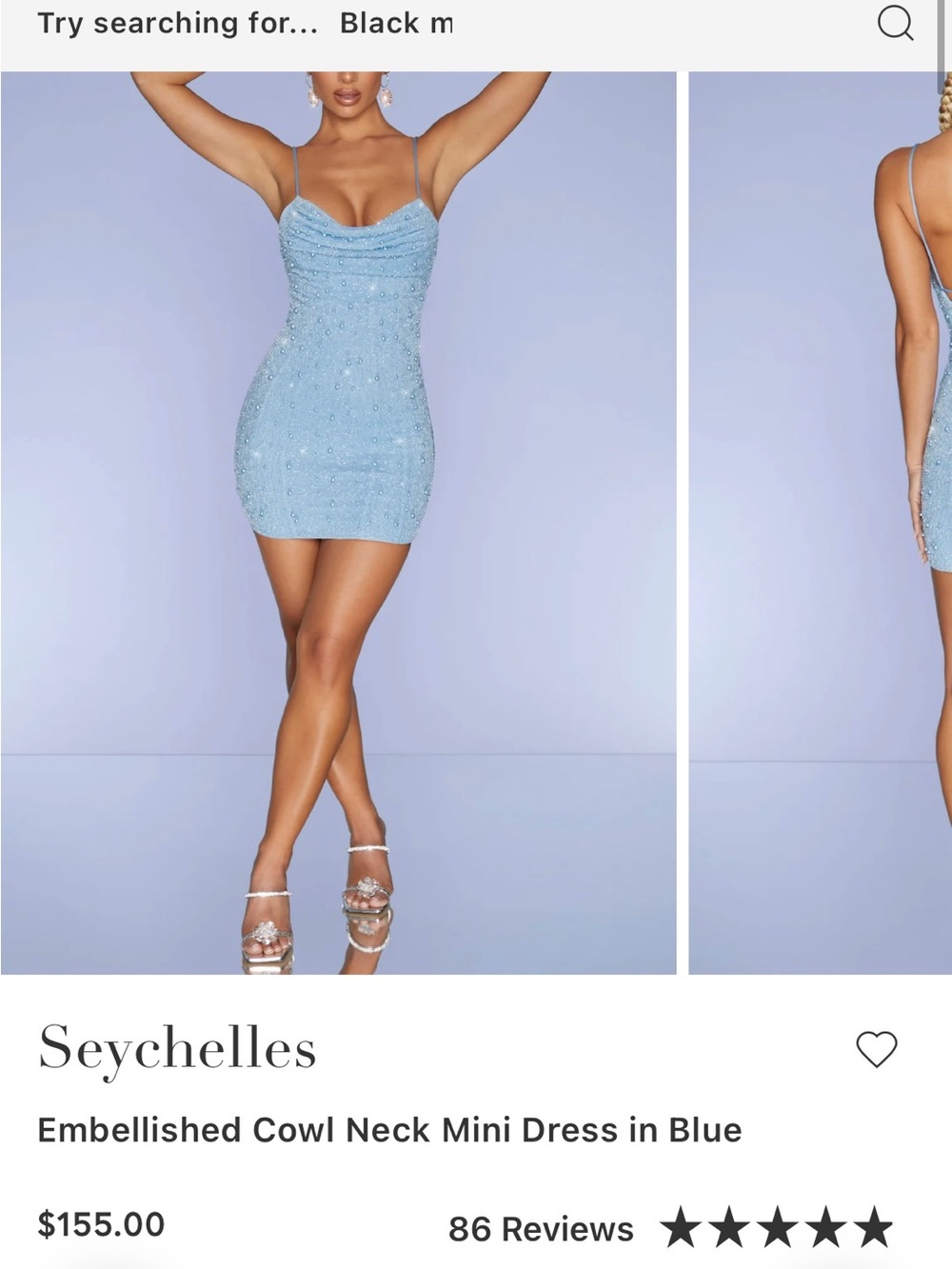 Oh Polly Seychelles Blue Embellished Cowl Neck Mini Dress